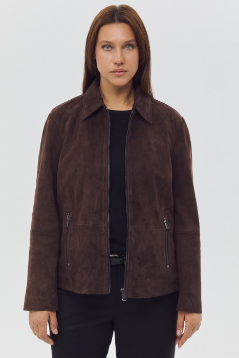 куртка из натуральной замши от бренда снежная королева вид слева