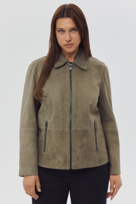 куртка из натуральной замши от бренда снежная королева вид слева