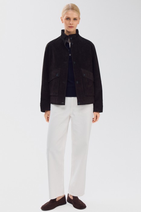 куртка из натуральной замши от бренда снежная королева вид слева