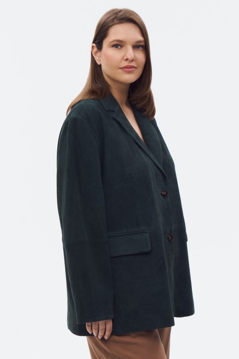 куртка-пиджак из натуральной замши от бренда снежная королева вид слева