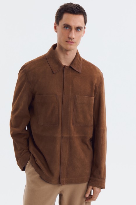 куртка-рубашка из натуральной замши от бренда снежная королева вид слева