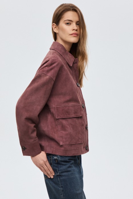 куртка-рубашка из натуральной замши от бренда снежная королева вид слева