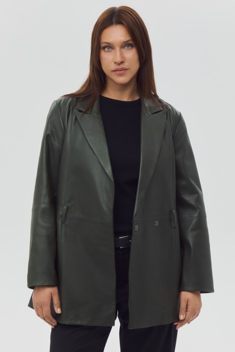 куртка-жакет из натуральной кожи от бренда снежная королева вид слева