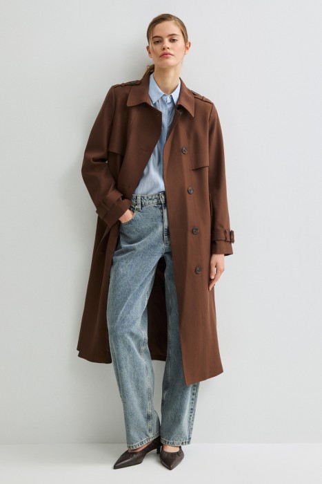 однобортный тренч 817375003 фотография