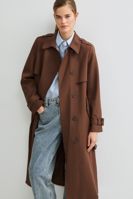 однобортный тренч из россии вид сбоку