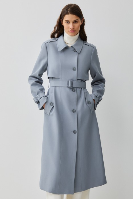 однобортный тренч от бренда снежная королева вид слева