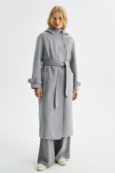 пальто из шерсти с капюшоном от бренда снежная королева вид слева