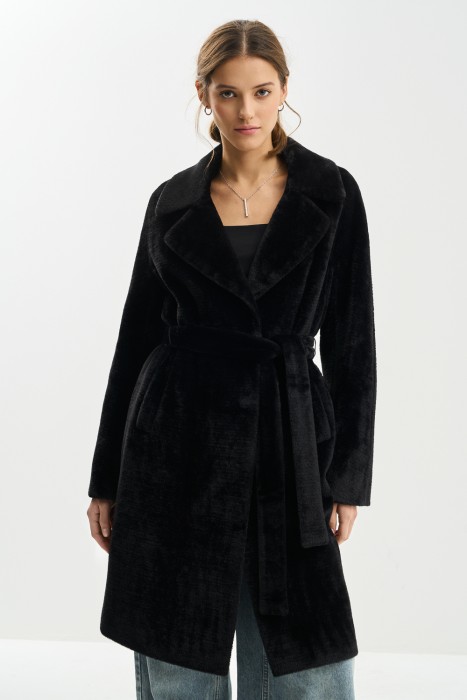 пальто из шерсти с поясом от бренда снежная королева вид слева