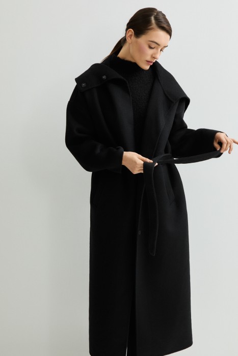 пальто с поясом из россии вид сбоку