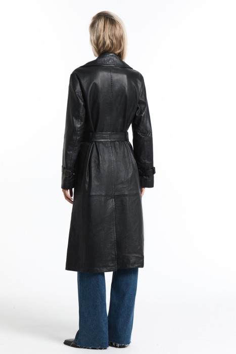 плащ из натуральной кожи с поясом по цене 15590 руб вид справа