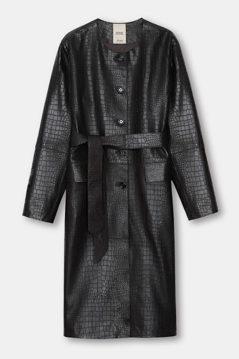 плащ из натуральной кожи с тиснением из россии вид сбоку