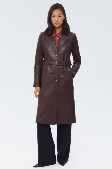 плащ из натуральной кожи от бренда снежная королева вид слева