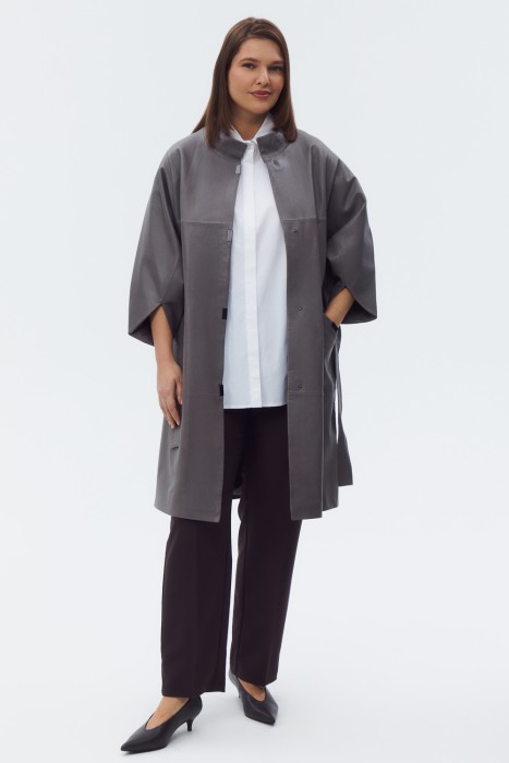 плащ из натуральной кожи от бренда снежная королева вид слева