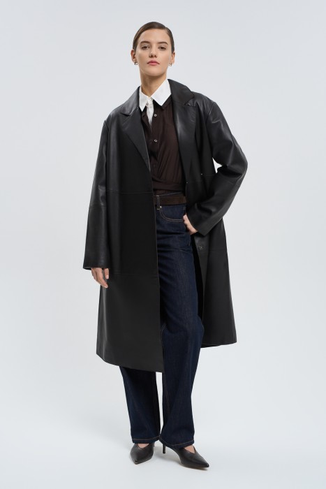 плащ из натуральной кожи из россии вид сбоку