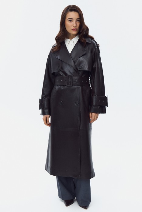 плащ из натуральной кожи из россии вид сбоку