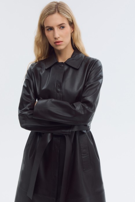 плащ из натуральной кожи из россии вид сбоку