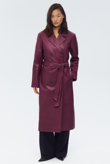 плащ из натуральной кожи от бренда снежная королева вид слева