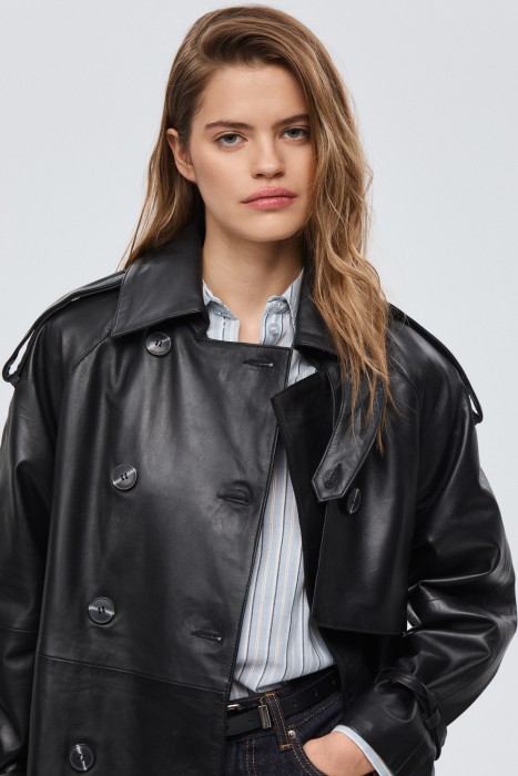 плащ из натуральной кожи из россии вид сбоку