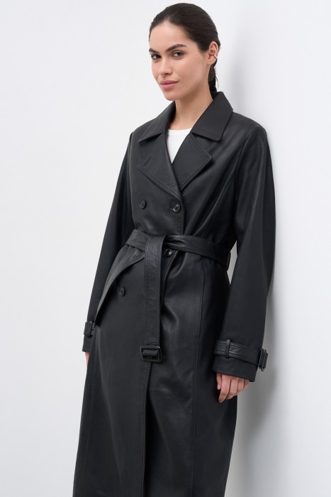 плащ из натуральной кожи от бренда снежная королева вид слева