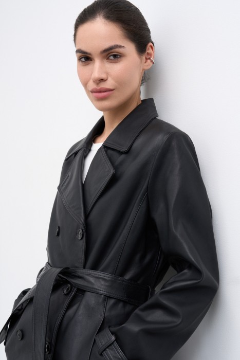 плащ из натуральной кожи из россии вид сбоку