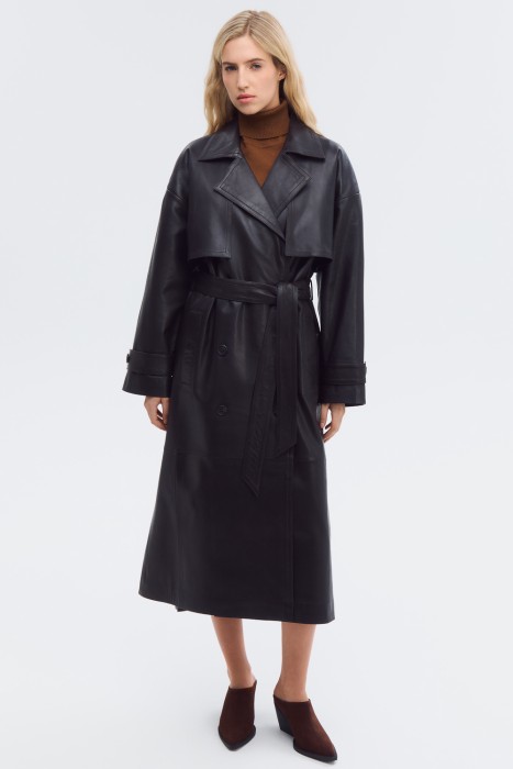 плащ из натуральной кожи от бренда снежная королева вид слева