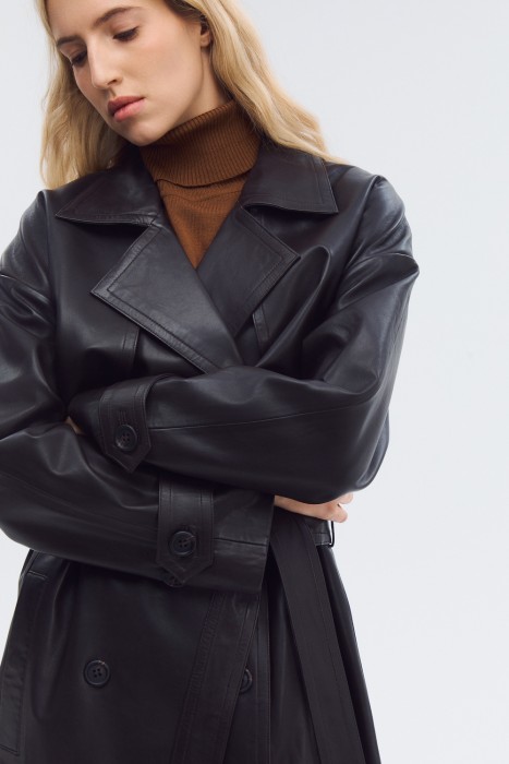 плащ из натуральной кожи из россии вид сбоку