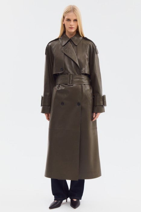 плащ из натуральной кожи от бренда снежная королева вид слева