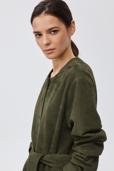 плащ из натуральной замши из россии вид сбоку