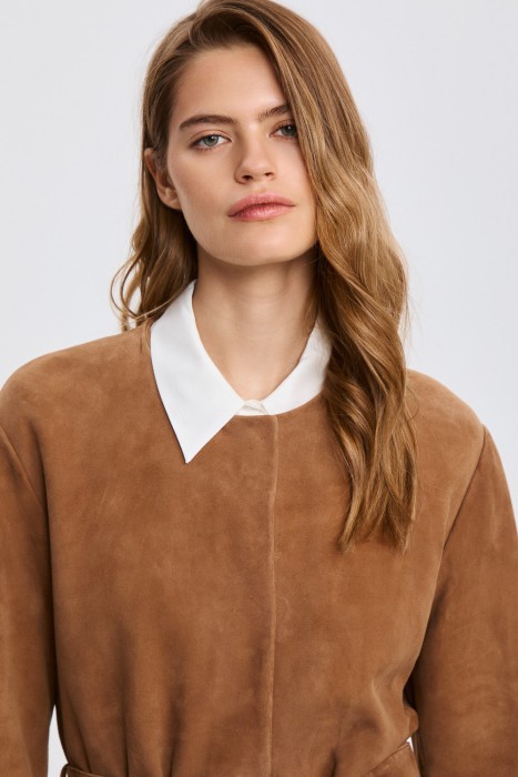 плащ из натуральной замши из россии вид сбоку