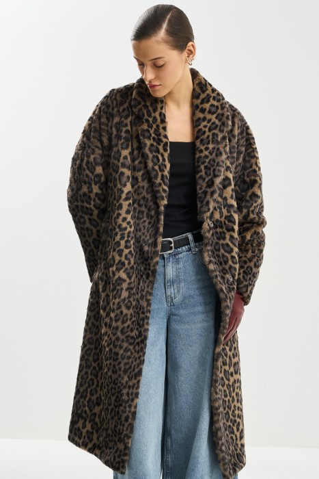 полушерстяное пальто анималистичной расцветки 732801003 фотография