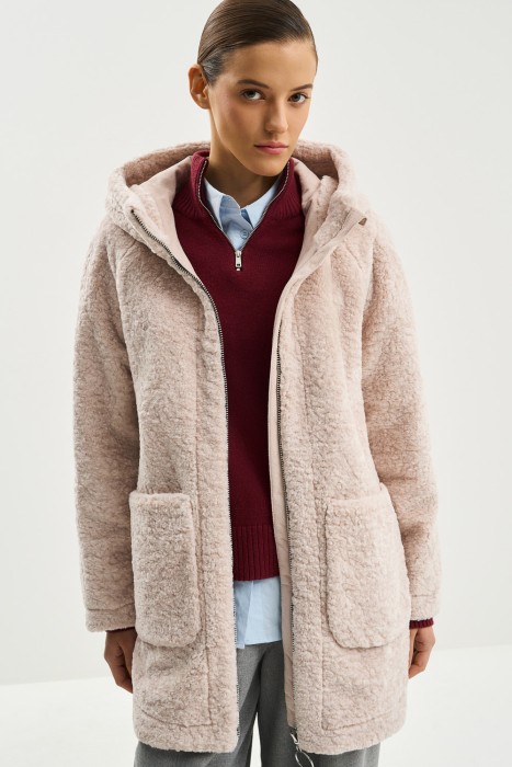 полушерстяное пальто с капюшоном 732796003 фотография