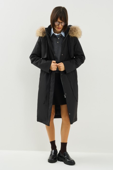 пуховик с капюшоном из россии вид сбоку