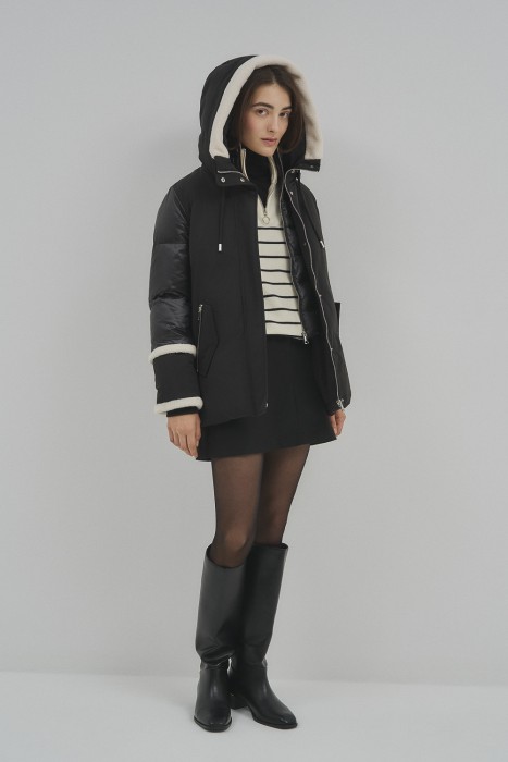 пуховик с отделкой меховой тканью 728338003 фотография