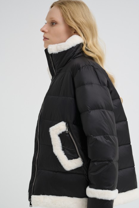 пуховик с отделкой меховой тканью 715346003 фотография