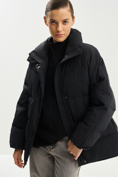 пуховик с поясом из россии вид сбоку