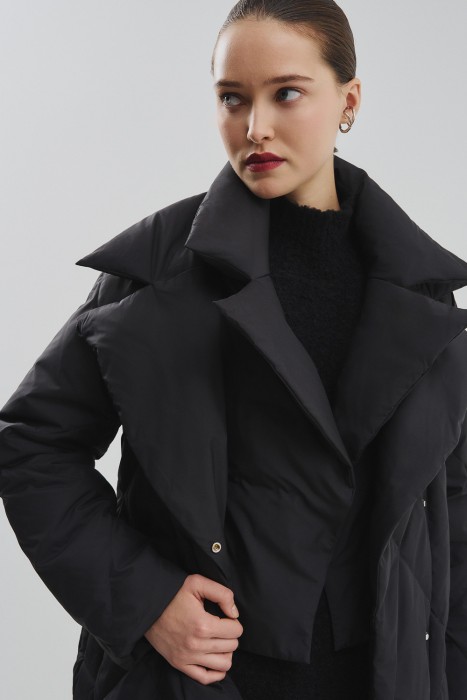 пуховик с поясом из россии вид сбоку