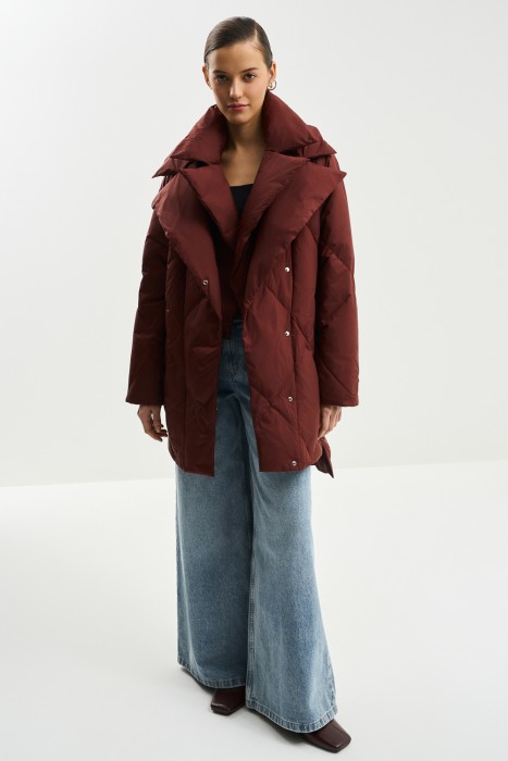 пуховик с поясом из россии вид сбоку