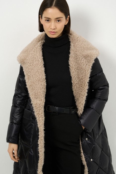 пуховое пальто с отделкой меховой тканью 724449003 фотография