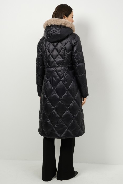 пуховое пальто с отделкой меховой тканью по цене 19570 руб вид справа