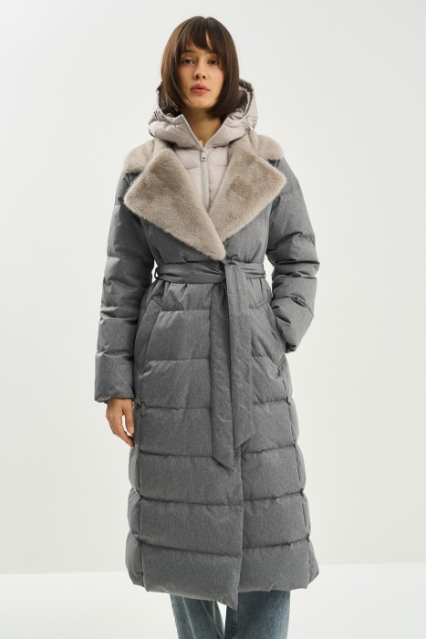 пуховое пальто с поясом по цене 12060 руб вид справа