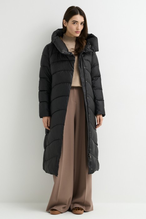 пуховое пальто с ремнем 738289003 фотография