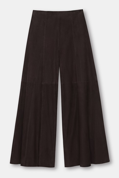 расклешенные брюки из натуральной замши от бренда снежная королева вид слева