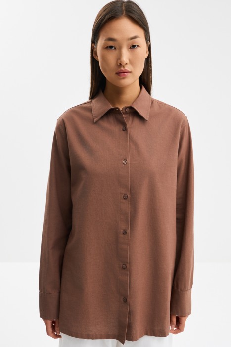 рубашка из хлопка и льна от бренда снежная королева вид слева