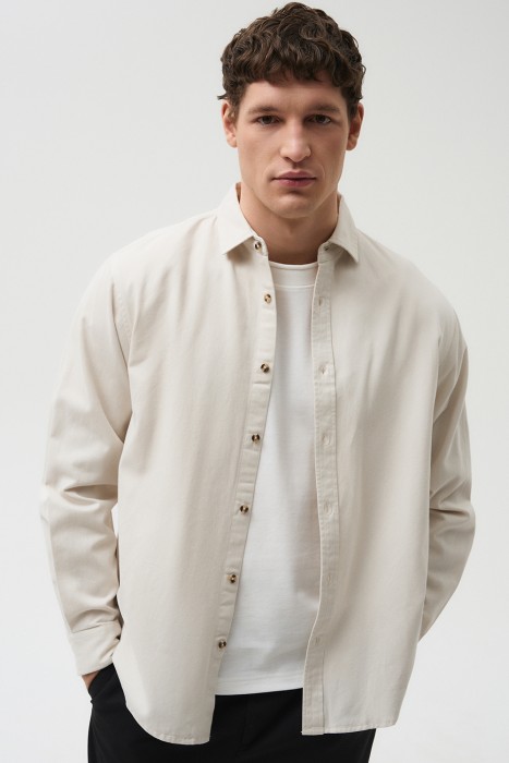 рубашка из хлопка и льна от бренда снежная королева вид слева