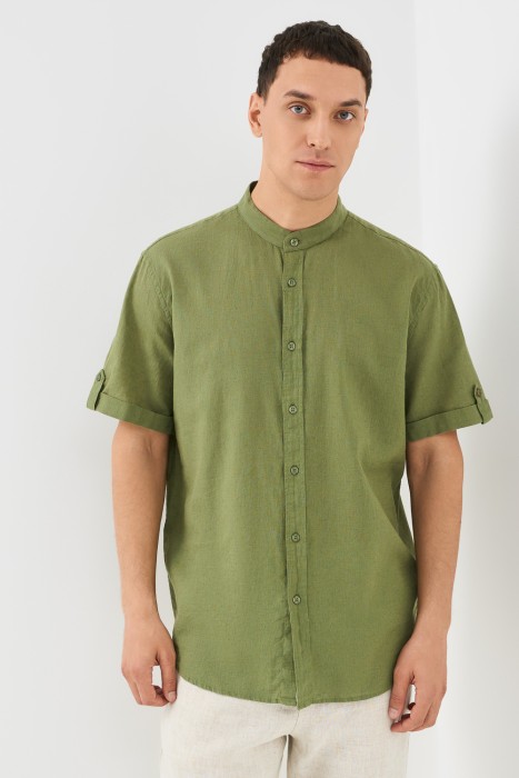 рубашка изо льна и хлопка от бренда снежная королева вид слева