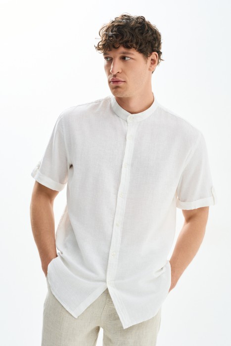 рубашка изо льна и хлопка от бренда снежная королева вид слева