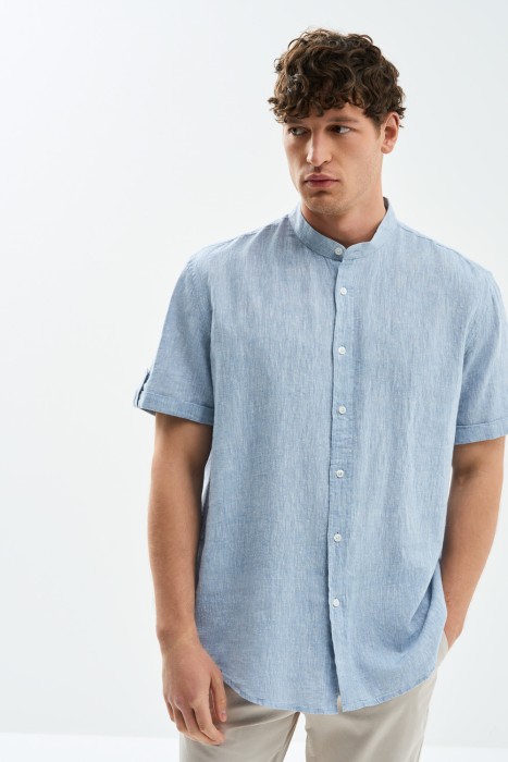 рубашка изо льна и хлопка от бренда снежная королева вид слева