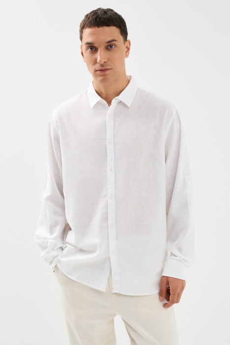 рубашка изо льна и хлопка от бренда снежная королева вид слева