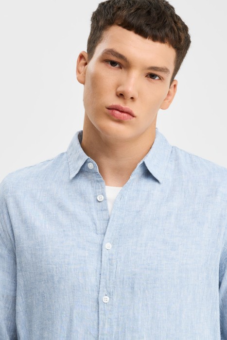 рубашка изо льна и хлопка из россии вид сбоку