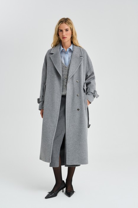 шерстяное пальто с поясом 774849003 фотография